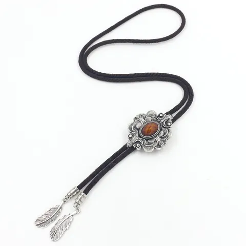 Vintage Western Cowboy Bolostropdas Legering Bloemhanger Met Ingelegde Hars Edelsteen Gevlochten Nylonsnoer Voor Vrouwen Mannen Feest
