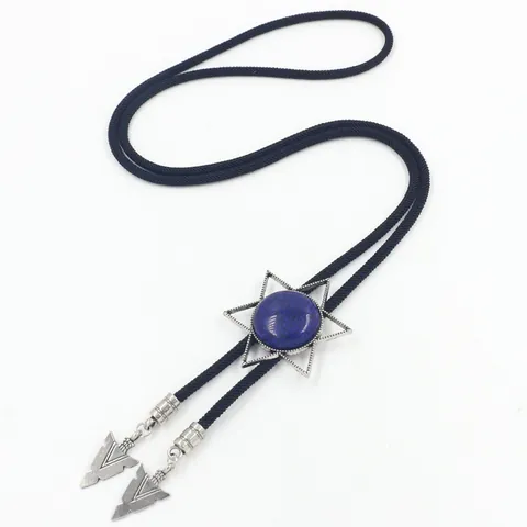 Βίντατζ Bolo Tie Εξάγραμμο για Άνδρες Στυλ Western Cowboy Κράμα Τυρκουάζ Μάτι της Τίγρης Πέτρα Ρυθμιζόμενο Κολιέ με Μενταγιόν Κορδόνι Κοσμήματα