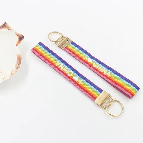 Rainbow Woven Keychain Wrist Strap Embroidered Letter Lanyard For Keys Phone Bag Ethnic Style Hand Wristlet Decor Accessories