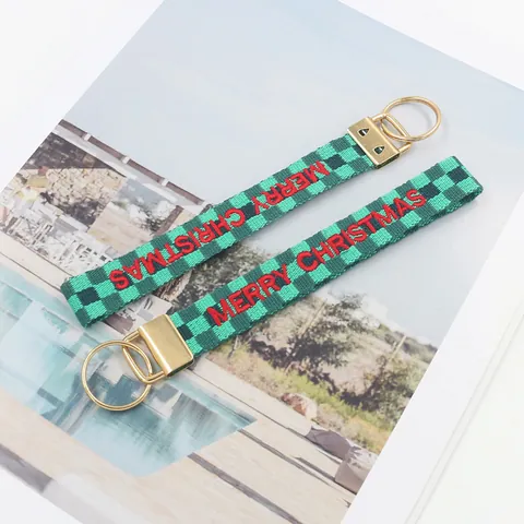 Embroidered Letter Jacquard Ribbon Keychain Wristlet Strap With Metal Ring For Women Bags Phone Charm Christmas 2025 New Year Gift