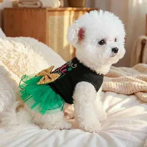 Cute Pet Tutu Dress Dog Cat Puppy Skirt With Sequin Bow And Clover Embroidery For Small Animals Festive Apparel Vest