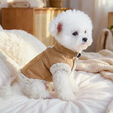 Chaqueta para Perro de Gamuza y Lana de Cordero Sintética Chaleco de Invierno Cálido Engrosado Con Anillo en D y Cremallera