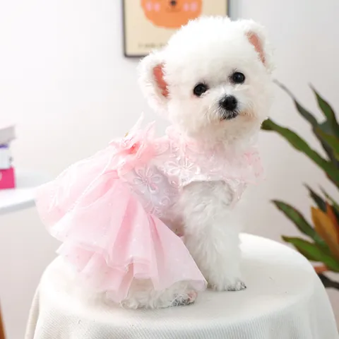 Roze Kant Huisdier Hond Jurk Prinses Tutu Trouwjurk Voor Kleine Honden Katten Puppy Kunstparel Strik Strass Feestkleding