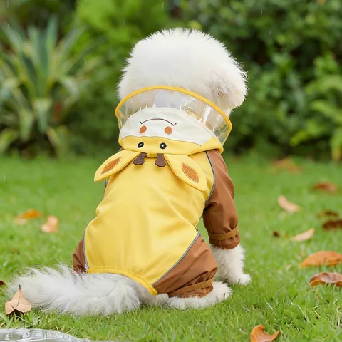 Impermeabile per Animali Domestici Motivo Giraffa Con Cappuccio Giacca a Quattro Zampe Tesa Trasparente Striscia Riflettente Cani