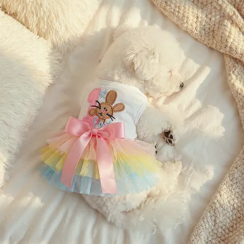 Pet Circle Ostern Regenbogen Hase Hunde Kleid Rosa Schleife Tüll Tutu Prinzessin Haustier Kleidung Für Kleine Hunde Katzen