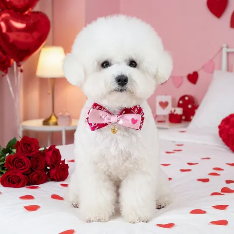 Valentinstag Haustier Schleife Halsband Mit Herzanhänger Verstellbar Hund Katze Halstuch Polyester Legierung Romantisch Haustierzubehör