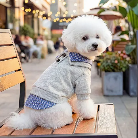 Academy Style Plaid Collar Pet Sweater Faux Two Piece Knitted Dog Clothing Small Dog Cat Gray Blue Plaid Puppy Shirt