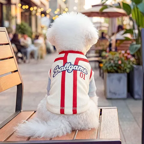Pet Baseball Jersey Sporty Casual Striped Letter Embroidery Ribbed Outerwear Shirt For Small Dogs Puppy Cats Apparel