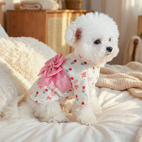 Haustier Hund Katze Yukata Kimono Polyester Japanischen Stil Kleid Hase Tulpe Druck Mit Großer Satin Schleife Hundekleidung