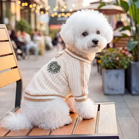 Felpa a Maglia per Cani e Gatti con Anello a D per Guinzaglio Bordo a Righe Toppa a Cuore Comodi Vestiti per Cuccioli Abbigliamento per Animali Piccoli