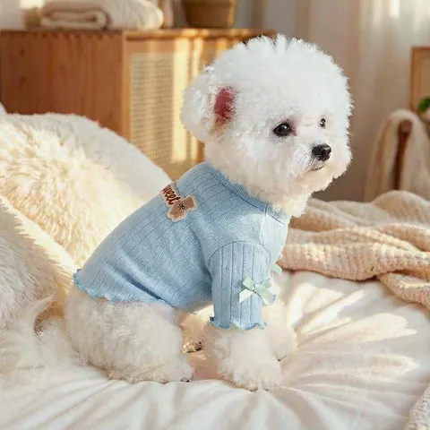 T-Shirt in Maglia per Animali Domestici con Ricamo Orsetto e Bordo a Volant Morbida Traspirante Abbigliamento per Cani Gatti per Cani Piccoli Cuccioli Primavera Autunno