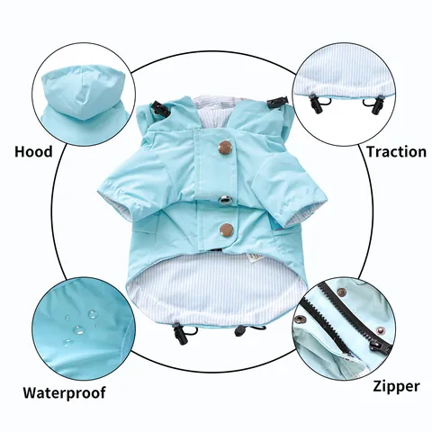 Imperméable en Polyester pour Animaux Avec Capuche Cordon Réglable Bleu Ciel Vêtements pour Petits Chiens Chats Chiot Veste de Pluie