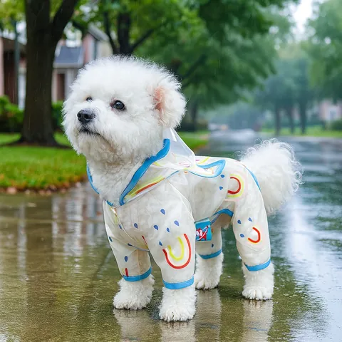 Wasserdichter Haustier Regenmantel Regenbogen Wolken Druck Mit Kapuze Vierbeinig Regenponcho Für Kleine Mittlere Hunde Katzen Welpen