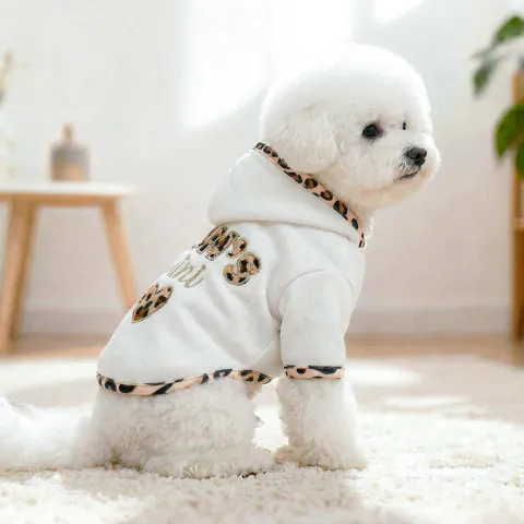 Haustier Hund Hoodie Weich Polyester Leopardenmuster Mom's Mini Stickerei Kleiner Hund Katze Casual Warme Kleidung Weiß