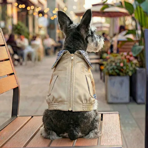 Comfortable Pet Jacket Plaid Turn-Down Collar Zipper Coat For Small Dogs Cats Spring Autumn Casual Dog Apparel