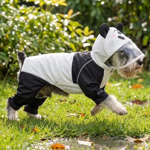 Imperméable Pour Chien Chat Panda Dessin Animé Vêtements À Capuche Avec Visière Transparente Combinaison À Quatre Pattes Pour Animaux