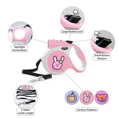 Retractable Pet Leash Automatic Extensible Dog Lead For Small Medium Dogs With Cartoon Patterns Outdoor Walking Traction Rope Ergonomic Handle