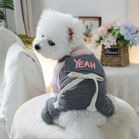 Pet Winter Overalls Padded Dog Clothes Warm Cartoon Rabbit Heart Embroidered Jumpsuit For Small Medium Dogs Cats