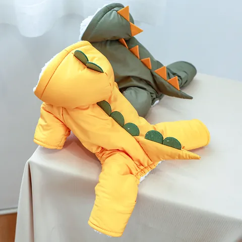Cappotto Invernale per Cani e Gatti a Forma di Dinosauro Coniglio Ispessito Foderato in Pile Calda Giacca Con Cappuccio
