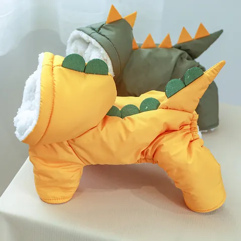 Cappotto Invernale per Cani e Gatti a Forma di Dinosauro Coniglio Ispessito Foderato in Pile Calda Giacca Con Cappuccio