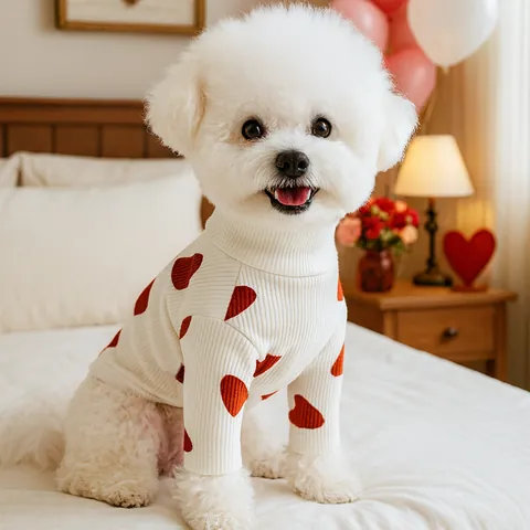 Pet Dog Cat Knitted Sweater Autumn Winter Warm Ribbed Bottoming Shirt Heart Embroidery Alphabet Printed Puppy Kitten Casual Clothes Small Dog Apparel
