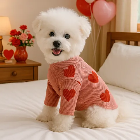 Pet Dog Cat Knitted Sweater Autumn Winter Warm Ribbed Bottoming Shirt Heart Embroidery Alphabet Printed Puppy Kitten Casual Clothes Small Dog Apparel