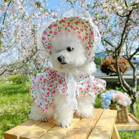 Pet Dog Cat Floral Princess Dress Lace Ruffle Bowknot Summer Puppy Apparel Small Dog Skirt Wedding Party Clothes Decorative