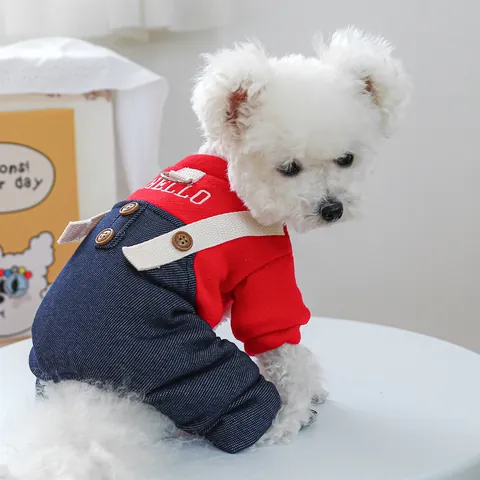 Extra Thick Winter Pet Dog Jumpsuit Warm Velvet Lined Four-Legged Cotton Coat Cartoon Dinosaur Bear Rabbit Pet Clothing For Teddy Bichon