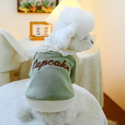 Pet Dog Cat Hoodie Cupcake Embroidery Ruffle Lace Collar D-Ring Spring Autumn Puppy Clothing Small Medium Dog Sweaters