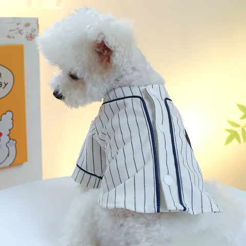 Haustier Hund Katze Gestreiftes Baseball Hemd Denim Kariert Cartoon Bedrucktes Sommerhemd Atmungsaktive Haustierkleidung Für Kleine Mittlere Hunde