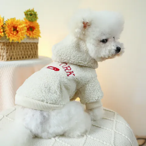 Pet Dog Cat Lamb Velvet Hoodie Autumn Winter Warm Fleece Sweatshirt With New York Embroidery And Shark Cartoon Design For Small Medium Pets