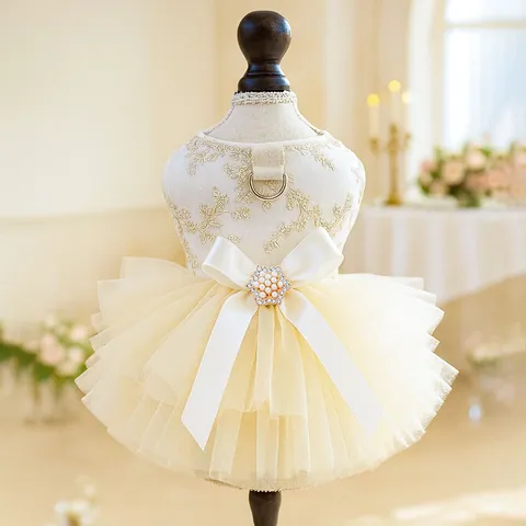 Elegantes Haustier Hochzeitskleid Spitze Bestickt Tutu Rock Für Kleine Hunde Katzen Prinzessin Bekleidung Mit Großer Schleife