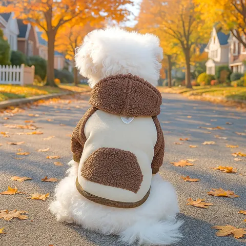 Sweat à Capuche Chaud pour Chien Chat Automne Hiver Molleton de Mouton Sweatshirt Chiot Ours Dessin Animé Broderie Lettre Veste