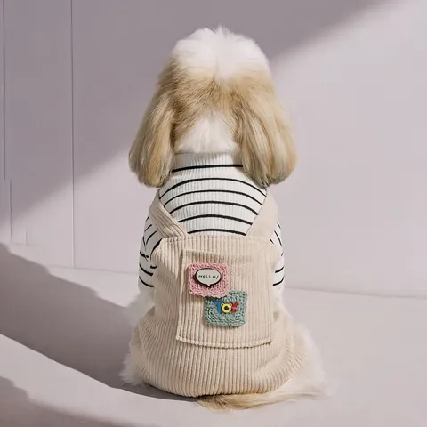 Mono Overol Casual para Perro Mascota Conjunto Camiseta Rayas Ropa Suave de Pana y Mezclilla para Perros Pequeños Gatos