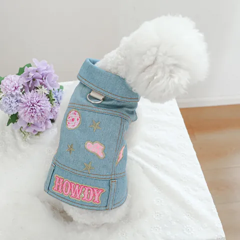 Haustier Hund Denim Weste Amerikanischer Cowboy-Stil HOWDY Bestickt Jacke Mit D-Ring Für Kleine Hunde Katzen Welpen Kleidung