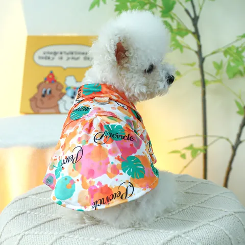 Haustier Hund Katze Sommer Hemd Atmungsaktiv Polyester Hawaii Stil Druck Welpen Kleidung Mit Traktions D-Ring Für Kleine Mittlere Hunde