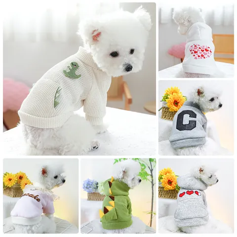 Felpa Con Cappuccio Per Cani E Gatti In Morbido Poliestere Vestiti Caldi Invernali Con Ricamo A Forma Di Dinosauro Cuore Lettera Per Cani Di Piccola E Media Taglia