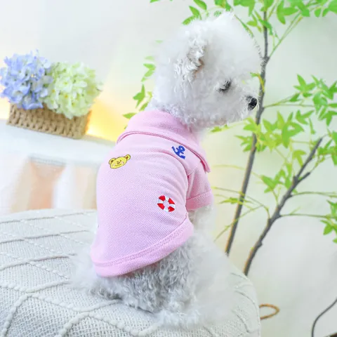 Chemise Polo Pour Chien Chat Broderie Ours Nautique Ancre Bouée Deux Jambes Respirant Vêtements Été Pour Petits Moyens Chiens Chats