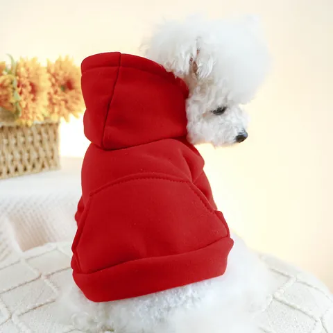 Pet Dog Cat Solid Color Hooded Sweatshirt With Pocket Soft Polyester Knitted Hoodie With D-Ring For Dogs Warm Puppy Clothes