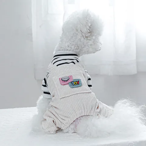 Haustier Hund Gestreiftes Hemd Cord Latzhose Bekleidungsset Süßer Welpen Jumpsuit Kleidung Für Kleine Hunde Katzen