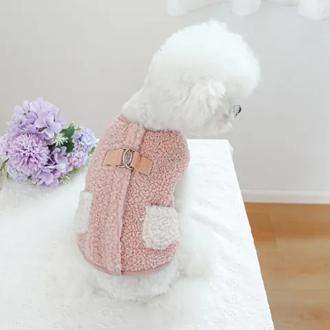 Haustier Hund Katze Warme Weste Lammfell-Vlies Winterkleidung Süßes Taschendesign Geschirr D-Ring Kleine Mittlere Hunde Welpen Kätzchen Bekleidung