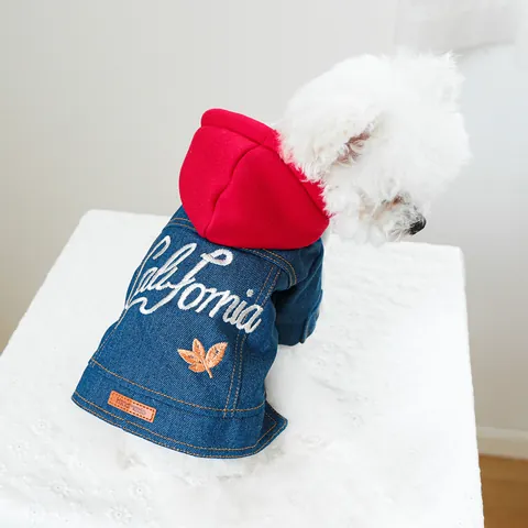 Huisdier Hond Kat Denim Jas California Paris Borduurwerk Jas Met Capuchon Casual Warme Winter Puppy Kleding Voor Kleine Honden