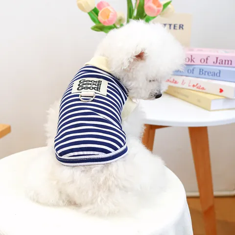 Gilet Rayé pour Animaux en Polyester T-Shirt Décontracté Sans Manches Avec Boucle de Traction en Anneau en D pour Petits Moyens Chiens Chats