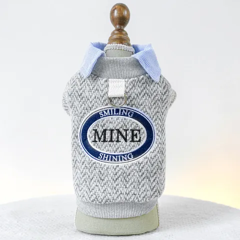 Pet Dog Cat Faux Two Piece Sweatshirt With D Ring Leash Attachment Embroidery Letters Striped Collar Small Dog Clothing Apparel