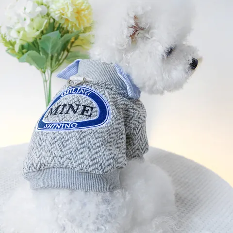 Pet Dog Cat Faux Two Piece Sweatshirt With D Ring Leash Attachment Embroidery Letters Striped Collar Small Dog Clothing Apparel