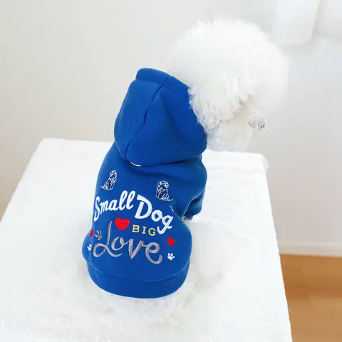 Felpa con Cappuccio per Cani in Morbido Pile Ricamato Motivo Small Dog BIG Love Peace On Earth Caldo Autunno Inverno Cucciolo Gatto Pullover