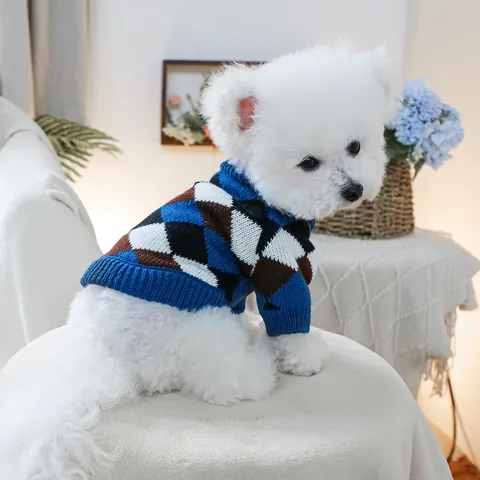 Argyle Pattern Knitted Pet Sweater Warm Soft Polyester Dog Clothes For Small Medium Dogs And Cats Autumn Winter Apparel