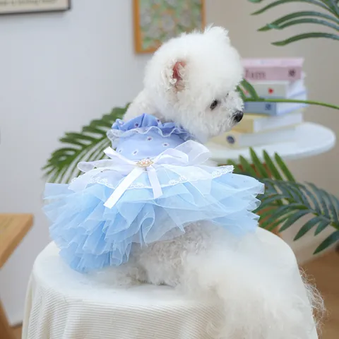 Haustier Hund Prinzessin Kleid Spitze Netz Tutu Rock Für Kleine Hunde Katzen Welpen Gänseblümchen Blumendruck Blau Hundehochzeit Party Kleidung