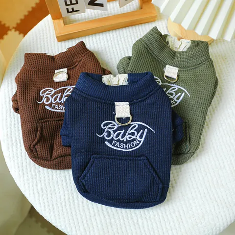 Ropa para Perros de Punto de Gofre Forro Polar Cálido Abrigo para Cachorros Con Anillo en D para Correa Bordado Baby Fashion Chaleco Chaqueta para Perros Pequeños