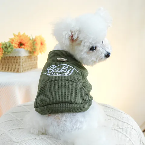 Ropa para Perros de Punto de Gofre Forro Polar Cálido Abrigo para Cachorros Con Anillo en D para Correa Bordado Baby Fashion Chaleco Chaqueta para Perros Pequeños